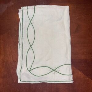 Vintage | Handmade Linen Table Runner | Green Embroidered Chain Link 41x12.5